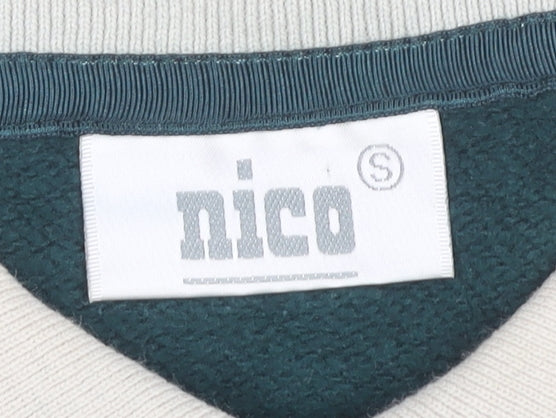 Nico Men’s Green Collared Henley Sweatshirt Size S Vintage Rugby Style