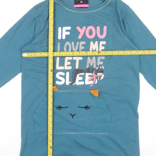 Lady Genny Womens Blue Cotton Long Sleeve Funny Cat Nightshirt S