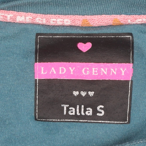 Lady Genny Womens Blue Cotton Long Sleeve Funny Cat Nightshirt S