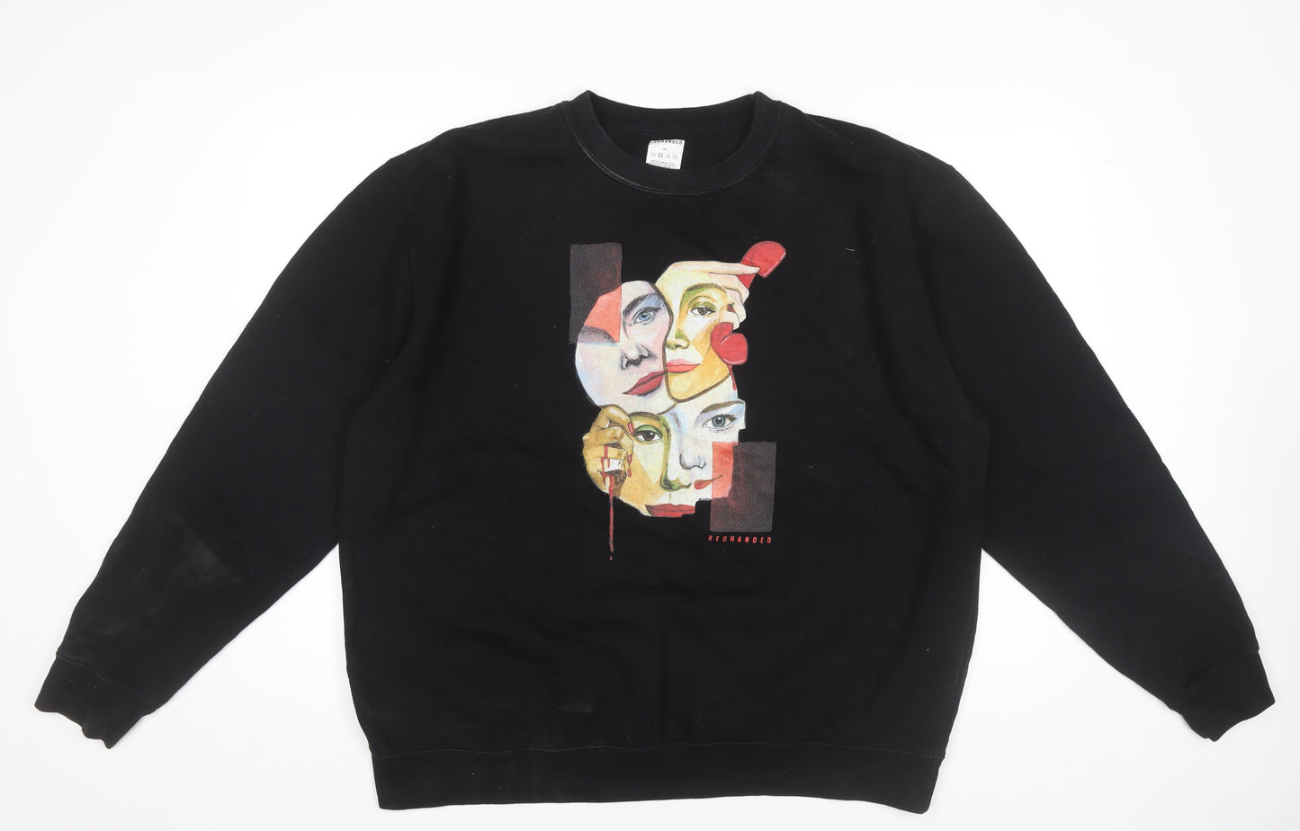 Redhanded Unisex Adults Black 2XL Pullover Sweatshirt Graphic Print Cotton Blend
