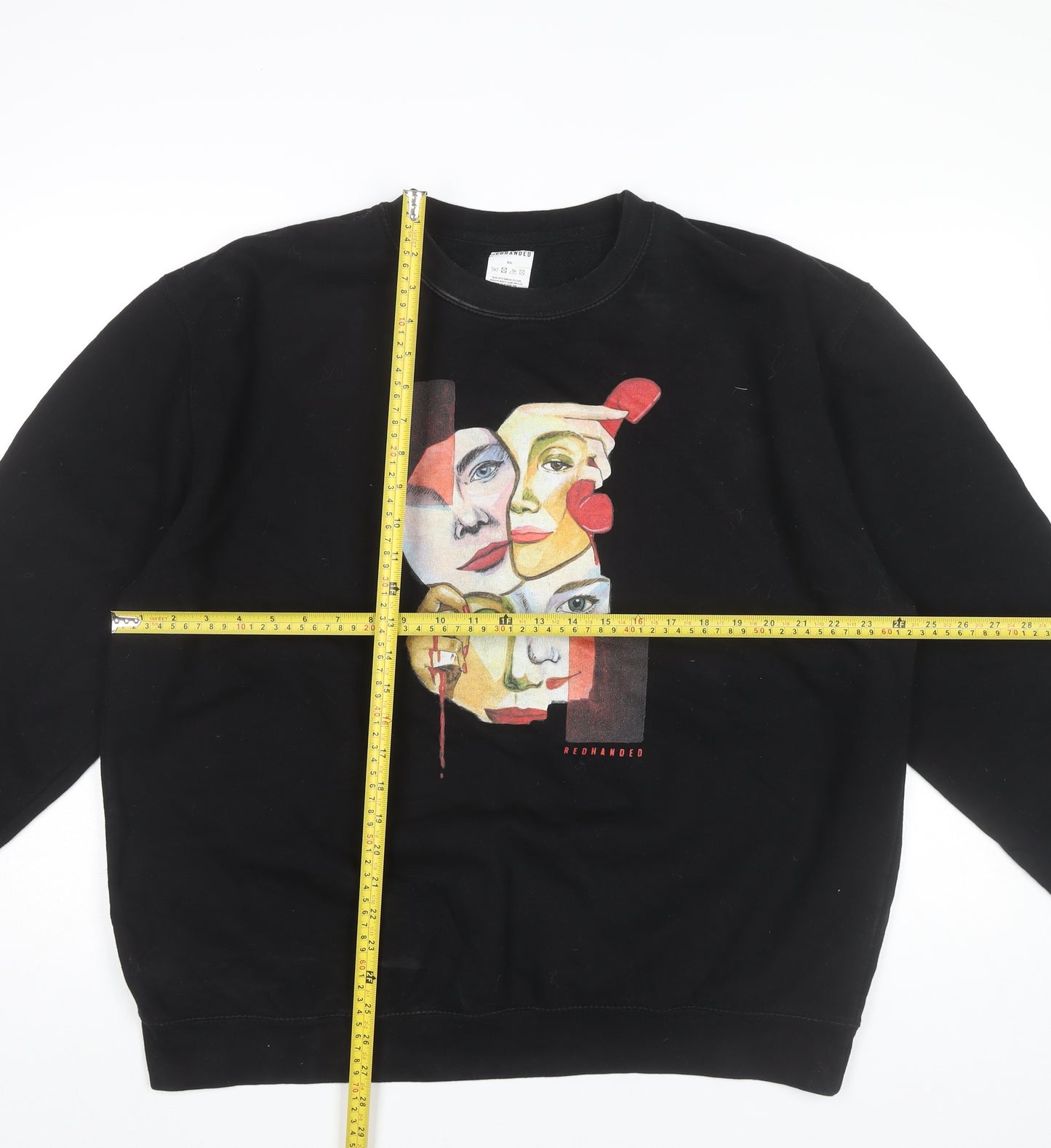 Redhanded Unisex Adults Black 2XL Pullover Sweatshirt Graphic Print Cotton Blend