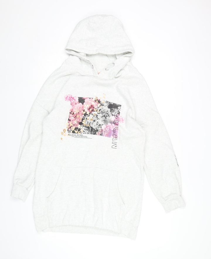 Next Girls Grey Floral Graphic Pullover Hoodie - 16 Years