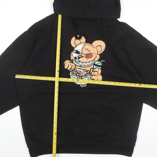 boohooMAN Men’s Black Pullover Hoodie Medium Cartoon Graphic Print