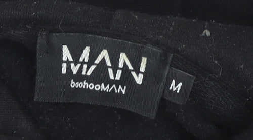 boohooMAN Men’s Black Pullover Hoodie Medium Cartoon Graphic Print