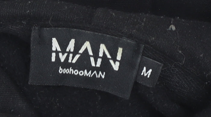 boohooMAN Men’s Black Pullover Hoodie Medium Cartoon Graphic Print