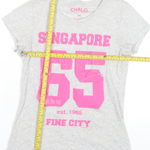 Chalo Womens Grey Cotton Graphic T-Shirt Size M Casual Travel