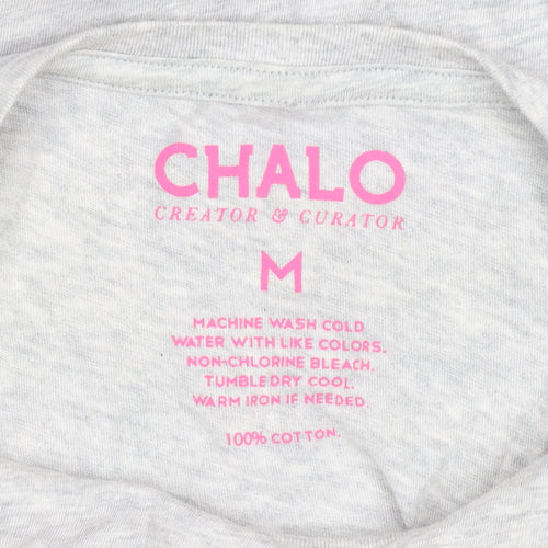 Chalo Womens Grey Cotton Graphic T-Shirt Size M Casual Travel