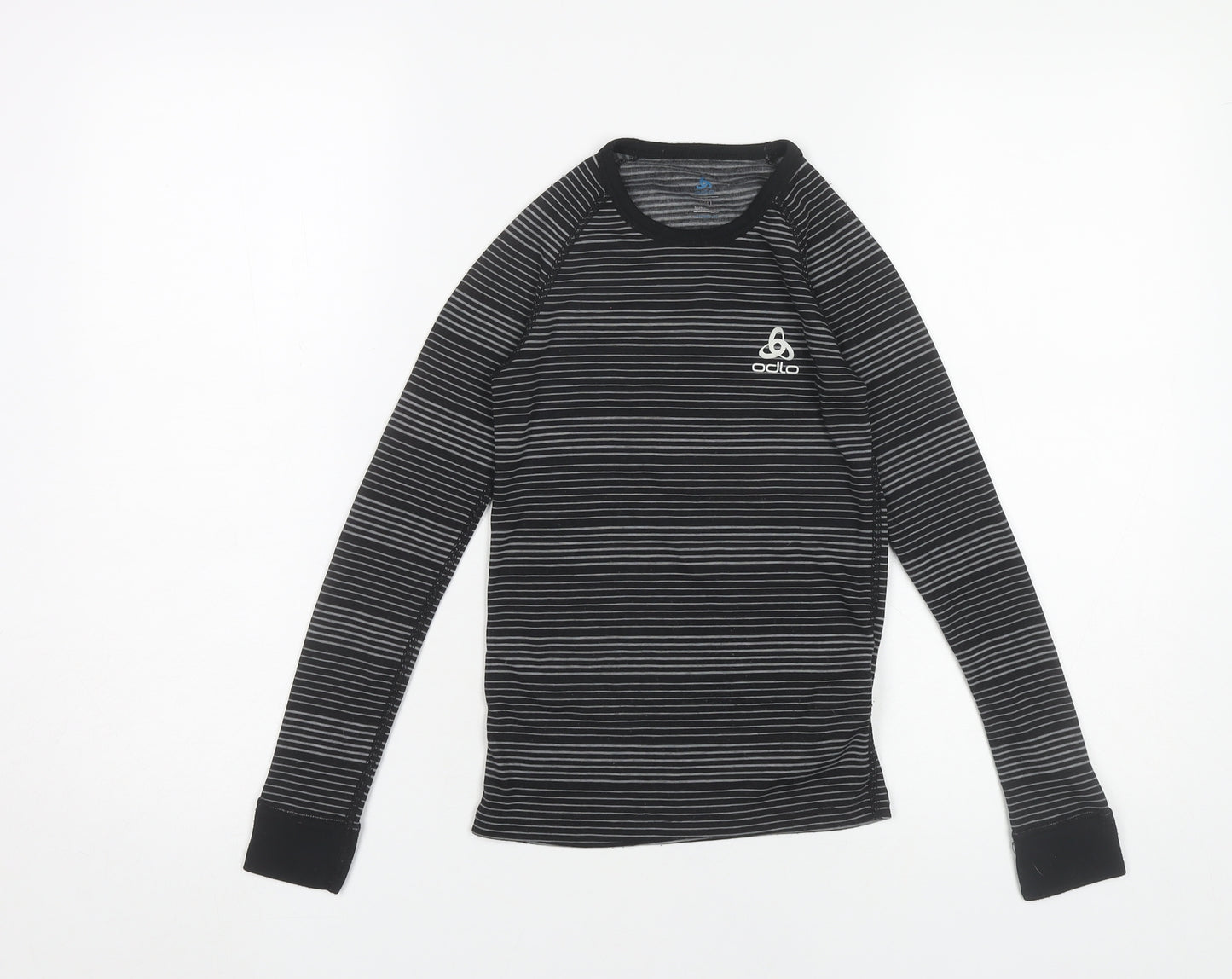 Odlo Boys Black Striped Long Sleeve Activewear T-Shirt Size 10 Years