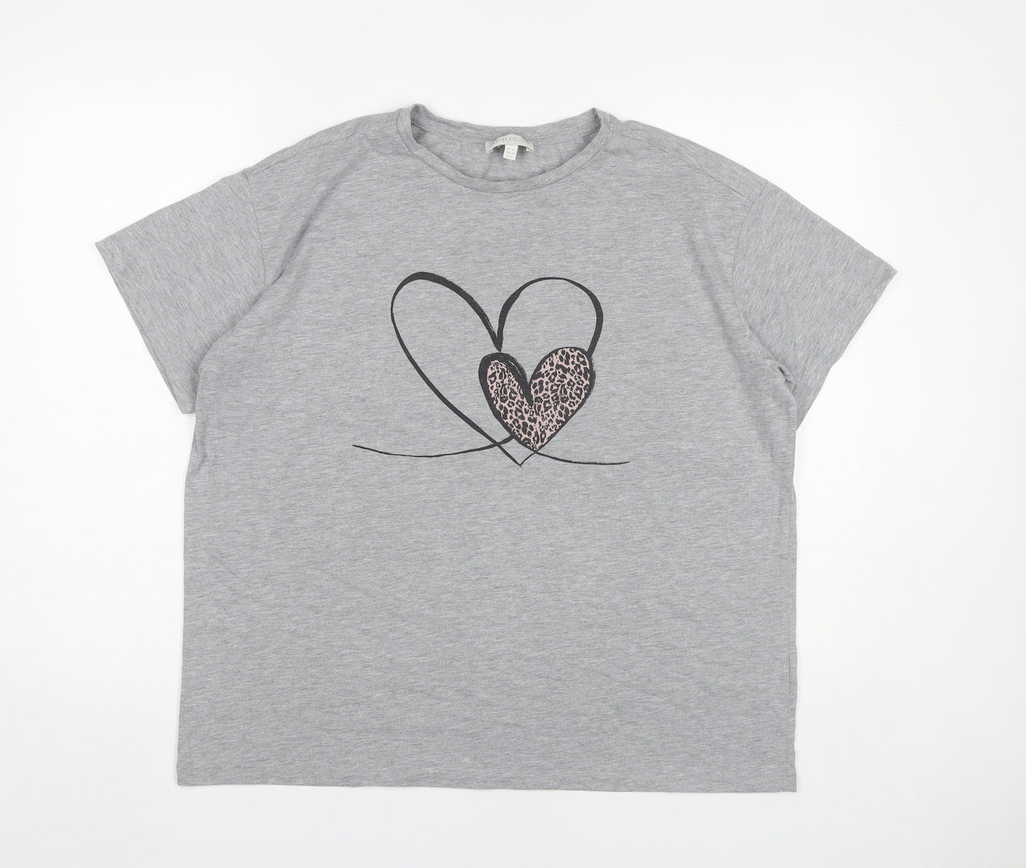 Apricot Womens Grey Heart Print T-Shirt Size 12 Short Sleeve