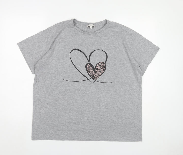 Apricot Womens Grey Heart Print T-Shirt Size 12 Short Sleeve