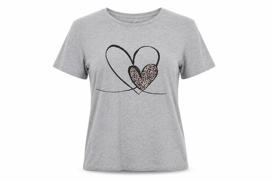 Front view of Apricot women’s grey heart print t-shirt, size UK 12, short sleeve
