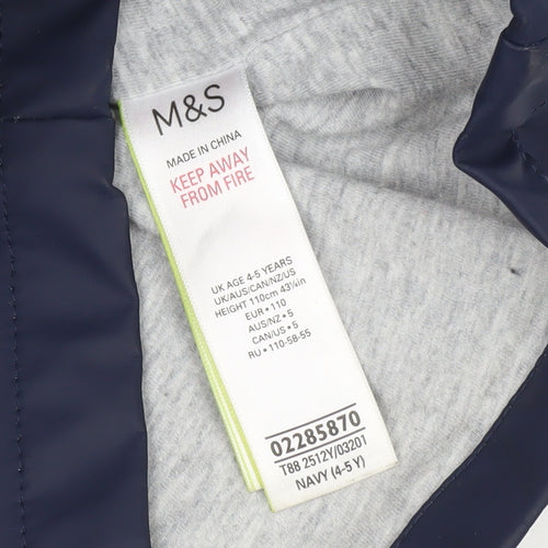 Marks and Spencer Boys Blue 4-5Y Waterproof Hooded Rain Coat Jacket