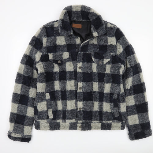 ASOS Men’s Black Grey Check Fleece Jacket Size L 40-42" Casual Winter