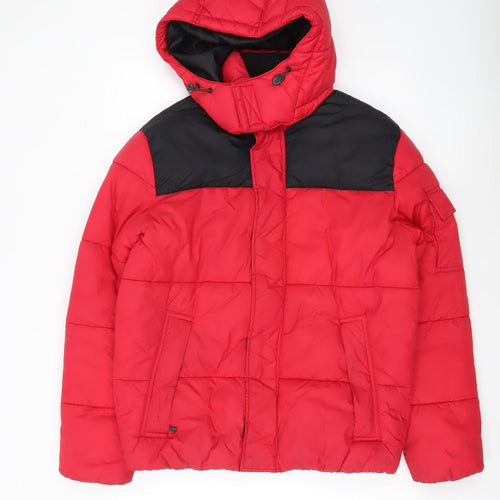 H&M Men’s Red Puffer Jacket S Hooded Quilted Insulated Winter Coat