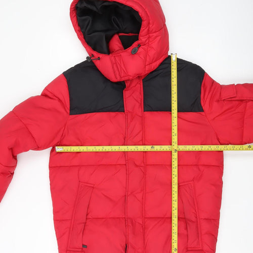 H&M Men’s Red Puffer Jacket S Hooded Quilted Insulated Winter Coat