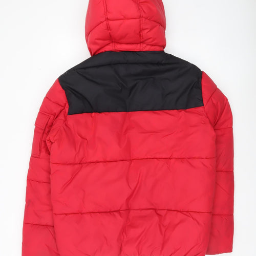 H&M Men’s Red Puffer Jacket S Hooded Quilted Insulated Winter Coat