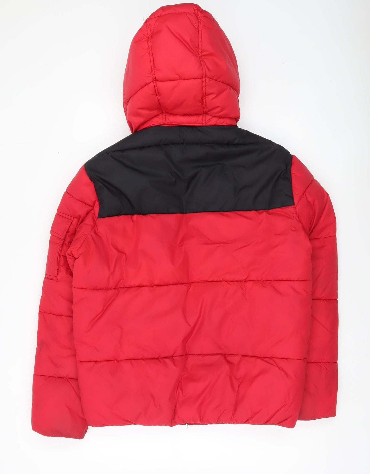 H&M Men’s Red Puffer Jacket S Hooded Quilted Insulated Winter Coat