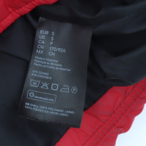 H&M Men’s Red Puffer Jacket S Hooded Quilted Insulated Winter Coat