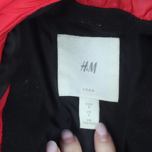 H&M Men’s Red Puffer Jacket S Hooded Quilted Insulated Winter Coat