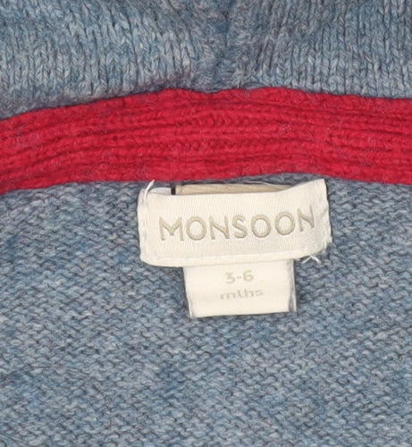 Monsoon Baby Unisex Blue Knit Hooded Cardigan 3-6 Months London Guard Design