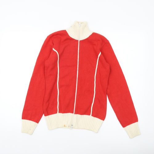 H&M Women’s Red Full Zip Jumper Size 12 High Neck Knit