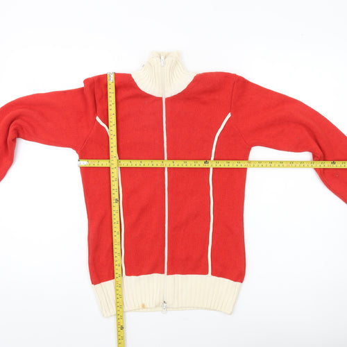 H&M Women’s Red Full Zip Jumper Size 12 High Neck Knit