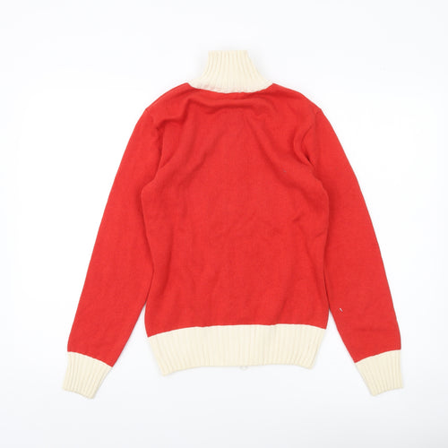H&M Women’s Red Full Zip Jumper Size 12 High Neck Knit