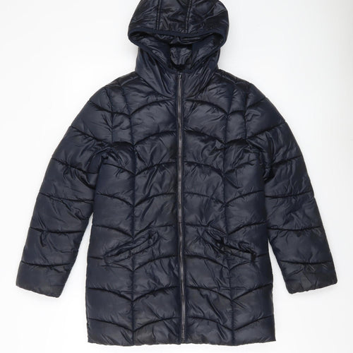 Bluezoo Girls Black Puffer Jacket Coat Hooded Age 11-12 Years Mid-Length