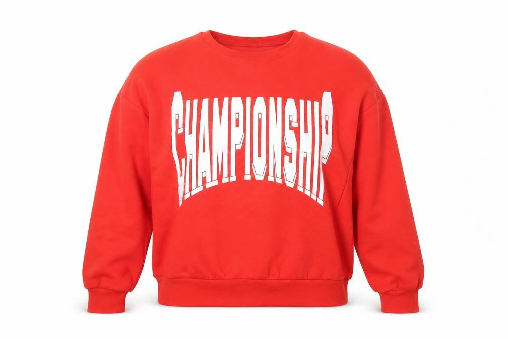 Front view of FB Sister women’s red championship graphic sweatshirt, size S