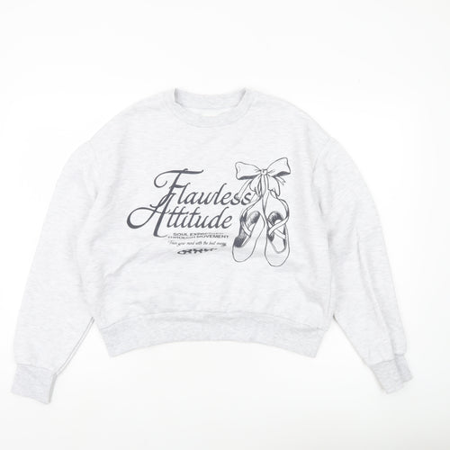 Pull&Bear Women’s Grey Graphic Print Sweatshirt Size S