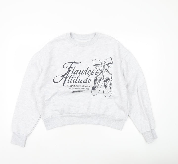 Pull&Bear Women’s Grey Graphic Print Sweatshirt Size S