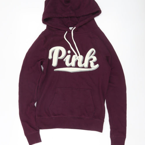 Victoria's Secret PINK Womens Hoodie XS Maroon Pullover Logo Cotton Blend