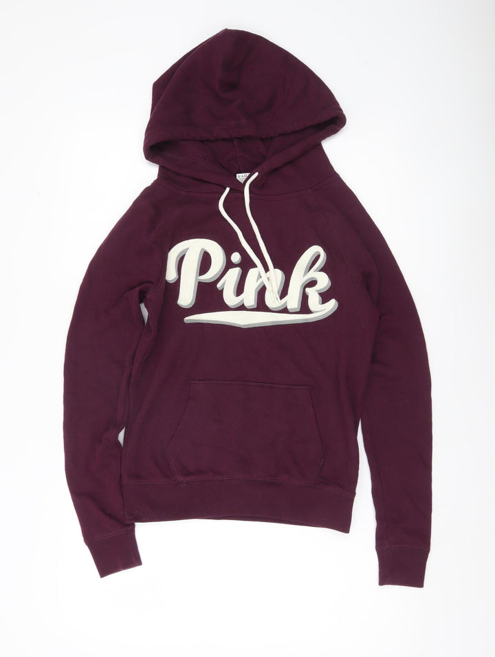 Victoria's Secret PINK Womens Hoodie XS Maroon Pullover Logo Cotton Blend
