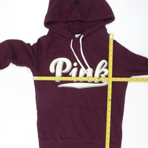 Victoria's Secret PINK Womens Hoodie XS Maroon Pullover Logo Cotton Blend