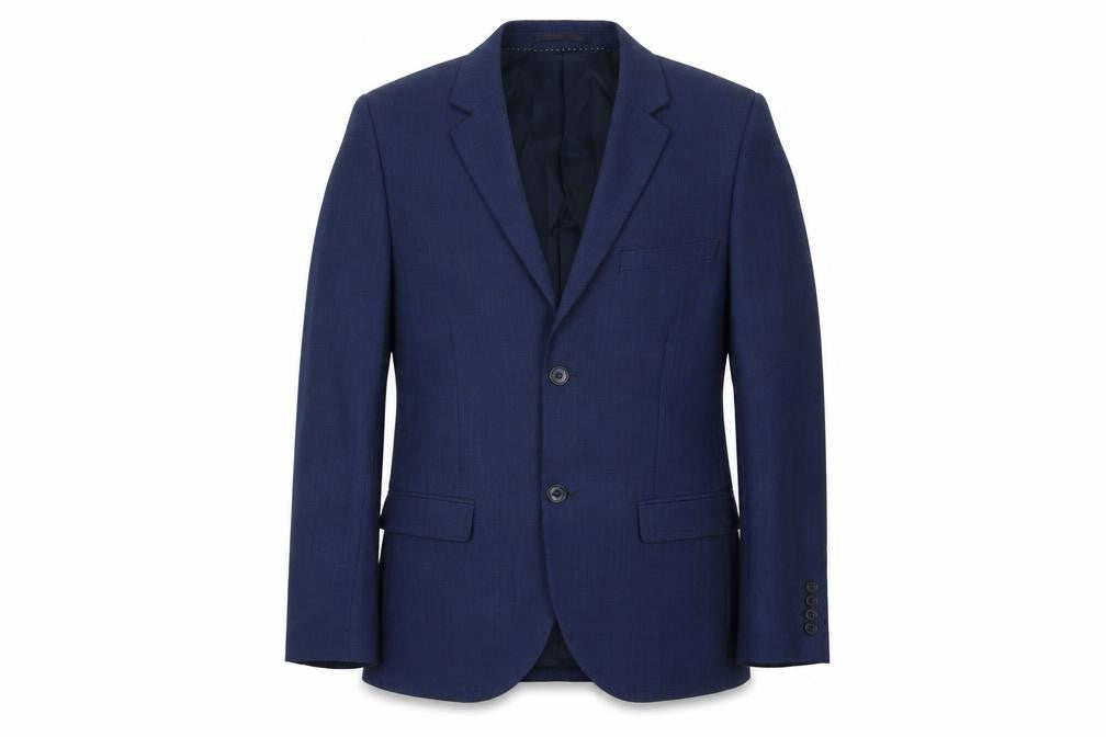 Front view of Topman Men’s Blue Slim Fit Wool Blend Blazer Jacket, size 36