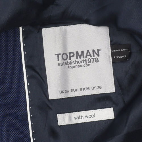 Topman Men’s Blue Slim Fit Wool Blend Blazer Jacket Size 36