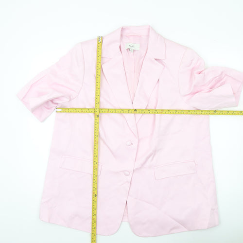 Marks and Spencer Women Pink Linen Blend Short Sleeve Blazer UK 20