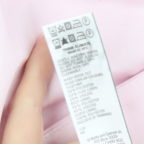 Marks and Spencer Women Pink Linen Blend Short Sleeve Blazer UK 20