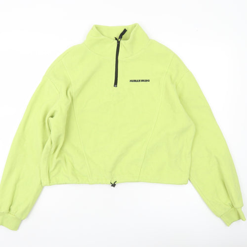 H&M Divided Womens Green Fleece Sweatshirt M 1/2 Zip Human Being Logo