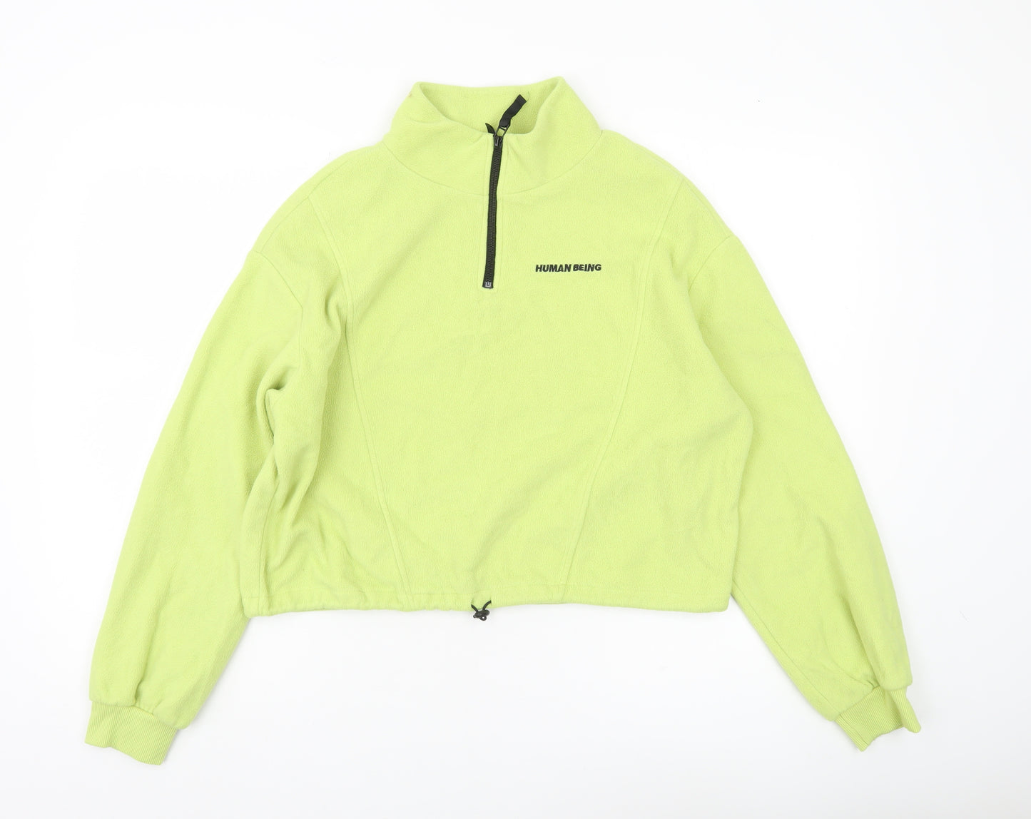 H&M Divided Womens Green Fleece Sweatshirt M 1/2 Zip Human Being Logo