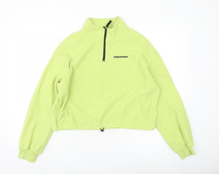 H&M Divided Womens Green Fleece Sweatshirt M 1/2 Zip Human Being Logo