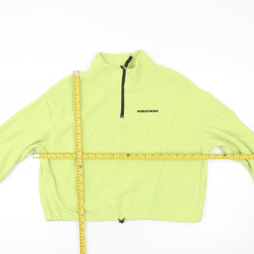 H&M Divided Womens Green Fleece Sweatshirt M 1/2 Zip Human Being Logo