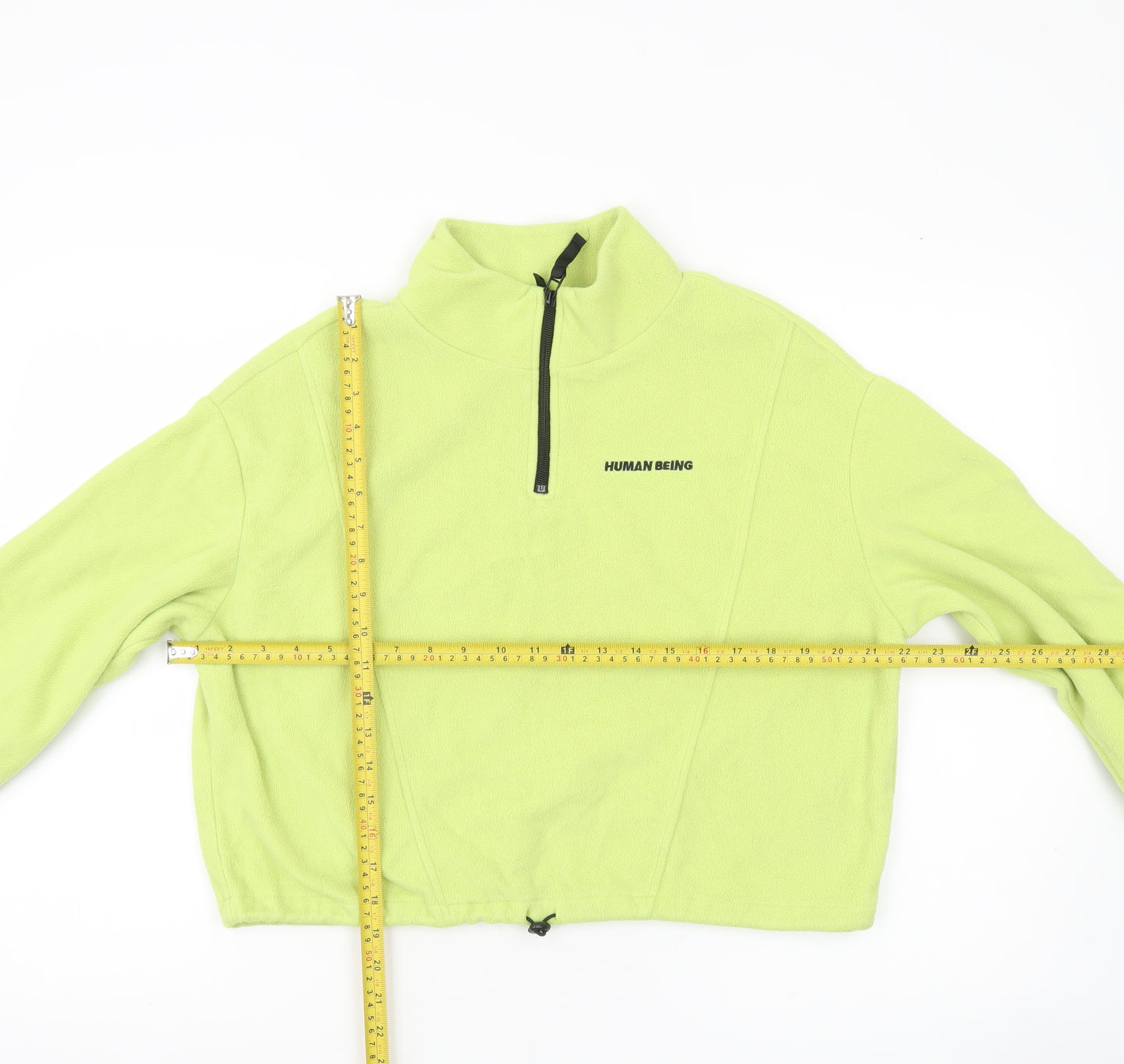 H&M Divided Womens Green Fleece Sweatshirt M 1/2 Zip Human Being Logo