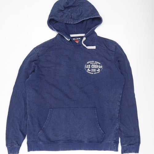 Lee Cooper Men’s Blue Pullover Hoodie XL Logo Print Cotton Blend