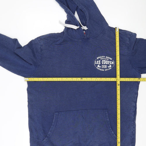 Lee Cooper Men’s Blue Pullover Hoodie XL Logo Print Cotton Blend