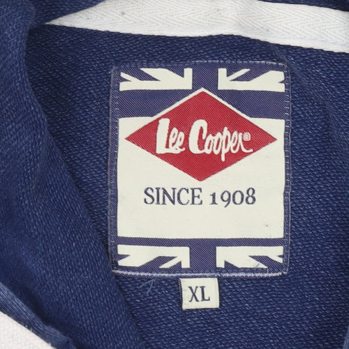 Lee Cooper Men’s Blue Pullover Hoodie XL Logo Print Cotton Blend