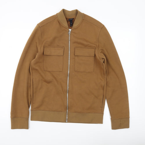 H&M Men's Brown Bomber Jacket S Stand-Up Collar Full Zip