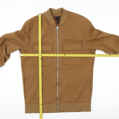 H&M Men's Brown Bomber Jacket S Stand-Up Collar Full Zip