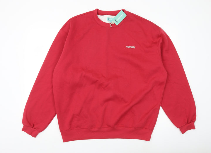 Southbay Mens Red Crew Neck Pullover Sweatshirt Size L Regular Fit