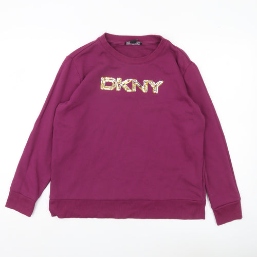 DKNY Women’s Purple Logo Sequin Pullover Sweatshirt Size S